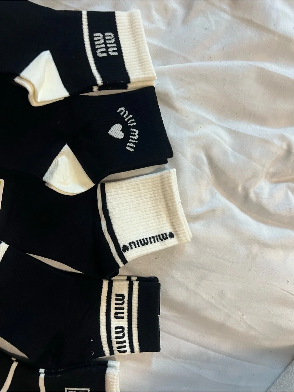 Socks Gift Set- 5 Adorable Black/White Crew Socks Heart Details